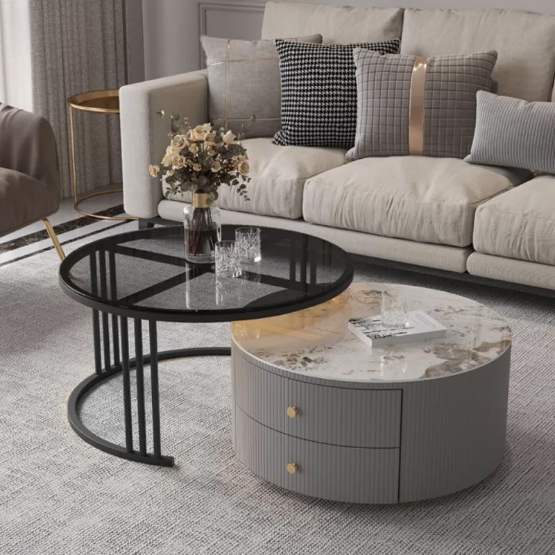 Modern Round End Table Living Room No Distressing Side Table with Drawers Clearhalo 'Coffee & Accent Tables' 'Coffee Tables' 'coffee_tables' 'furn' 'furn_coffee_tables' 'Furniture' 'Living Room Furniture' 1200x1200_a41e4e9d-9f5d-44fe-b062-fbc1bd08b45e