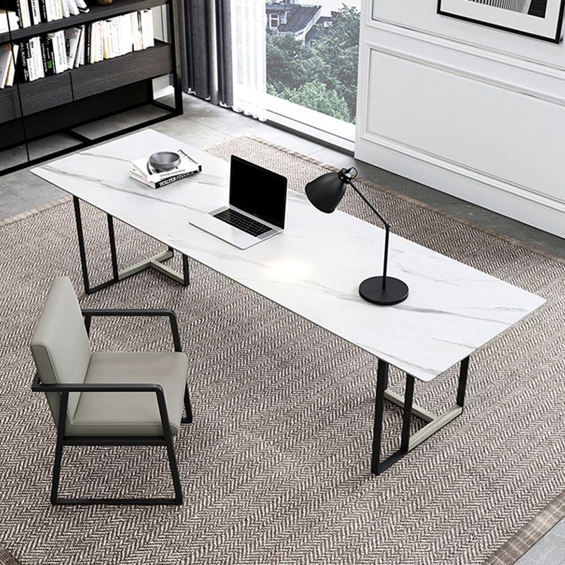 Rectangle Stone Top Office Desk escritura industrial con base de metal para la oficina