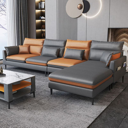 Contemporaneo 35.43 "H Fucice in pelle divano e chaise del braccio svasato