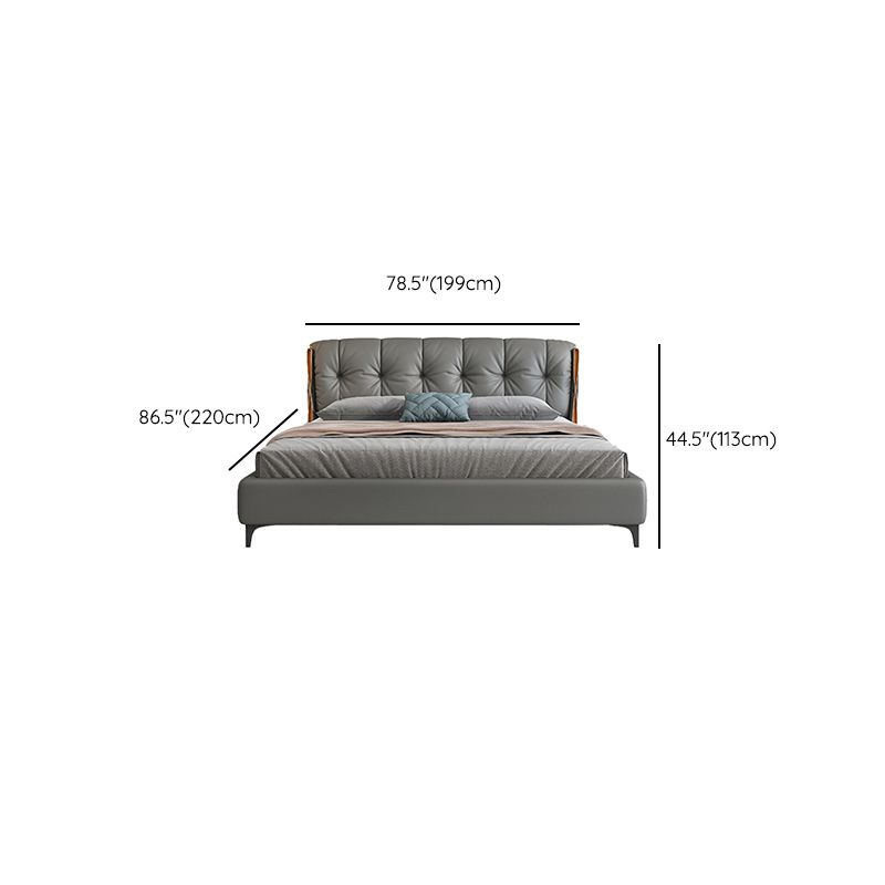 Contemporary Grey Standard Bed with Upholstered Headboard in Solid Wood Clearhalo 'Bedroom Furniture' 'Beds' 'furn' 'furn_beds' 'Furniture' 1200x1200_a4203c1c-180f-4180-8471-cd84550f6983