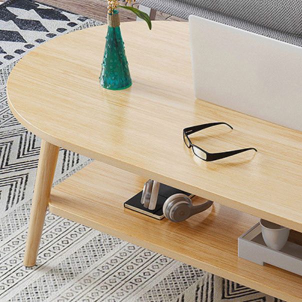 Contemporary Wooden Oval Coffee Table with 4 Legs and 1 Shelf Clearhalo 'Coffee & Accent Tables' 'Coffee Tables' 'coffee_tables' 'furn' 'furn_coffee_tables' 'Furniture' 'Living Room Furniture' 1200x1200_a42057ac-021f-4f65-bf88-fb384602d2e1