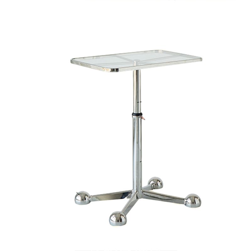 23.6" W Clear Glass End Table Pedestal Stainless Steel Side Table with Adjustable Height Clearhalo 'Coffee & Accent Tables' 'End & Side Tables' 'end_side_tables' 'furn' 'furn_end_side_tables' 'Furniture' 'Living Room Furniture' 1200x1200_a421ec61-b529-453d-b29c-b530e04e3ea2