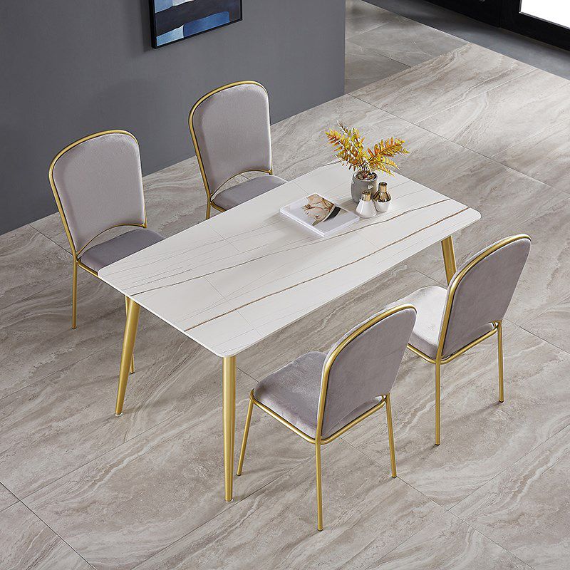 Set da tavolo da pranzo rettangolare glam 1/4/5/7 pezzi dinette set con top in pietra sinterizzata bianca
