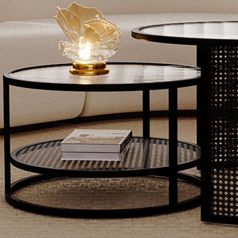Tropical Round Frame Cocktail Table Glass Top Coffee Cocktail Table Clearhalo 'Coffee & Accent Tables' 'Coffee Tables' 'coffee_tables' 'furn' 'furn_coffee_tables' 'Furniture' 'Living Room Furniture' 1200x1200_a4242579-9401-4a68-9621-6e294ece96a9