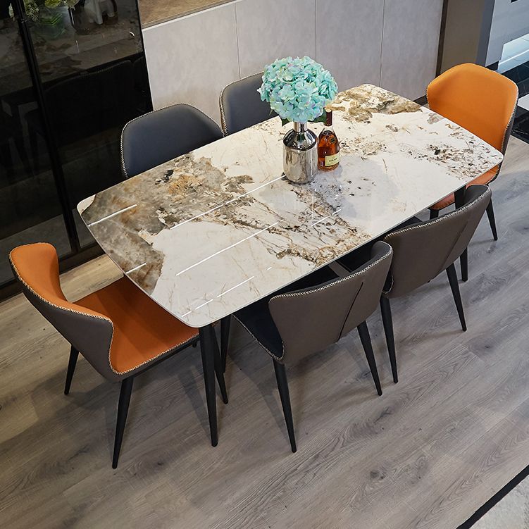 Modern Sintered Stone Gold Dining Table Rectangle Shape Standard Dining Table with 4 Legs Base Clearhalo ' dining_table' 'Dining Tables & Seating' 'Dining Tables' 'furn' 'furn_dining_table' 'Furniture' 'furniture_dining_table' 'Kitchen & Dining Furniture' 'kitchen&dining_furn' 'kitchen' 'kitchen_dining_table' 1200x1200_a4264572-3e58-4a1e-b651-11ca891163b1