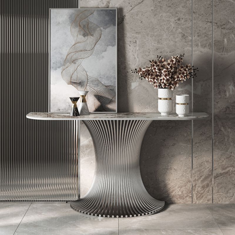 Half Moon Shape Contemporary Console Table in Gold/Silver Stone Console Sofa Table