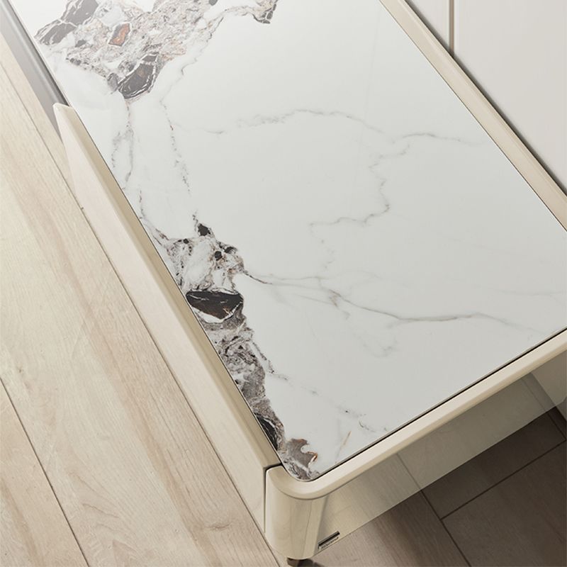 4 gambe caffettiera o tavolo da tavolo finale con cassetti di stoccaggio rettangolo bianco