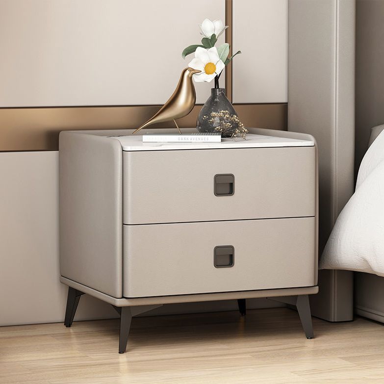 Contemporary Accent Table Nightstand Stone Night Table with 2 Drawers Clearhalo 'Bedroom Furniture' 'furn' 'furn_night_stand' 'Furniture' 'night_stand' 'Nightstands' 1200x1200_a42e501c-32c9-446e-847e-b024a213c108