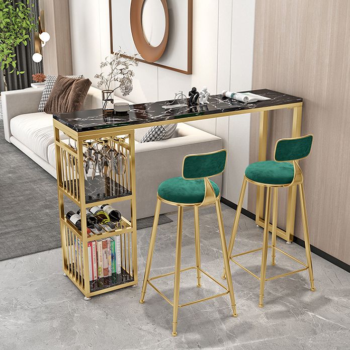 Round Upholstered Dining Stool Low Back Bar Stool with Gold Metal Base