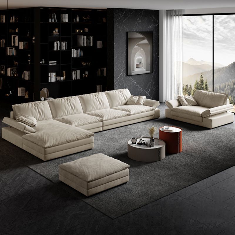 Faux Leather Loose Back Sofa White 31.5" H Pillow Top Arm Sofa& Chaise Clearhalo 'furn' 'furn_sectionals' 'Furniture' 'furniture_sectionals' 'Living Room Furniture' 'Sectionals' 1200x1200_a4324caa-ed51-4788-85d3-96fde75245d8