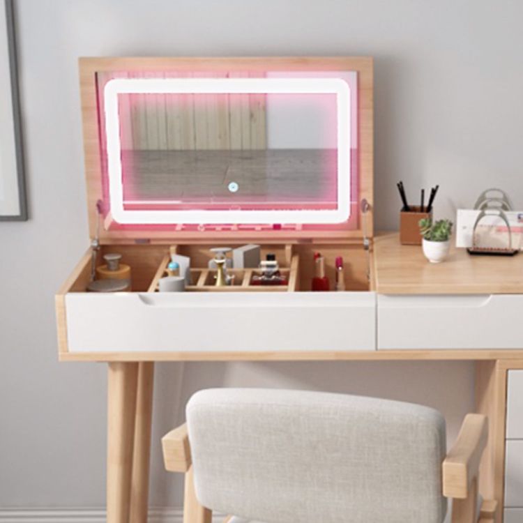 Tavolo da toeletta in legno di gomma moderno con sgabello da 1 mirror tavolo da vanità in legno