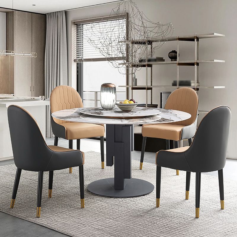 Modern Round Dinette Set 1/4/5/7 Pieces Black Dining Table Set with Sintered Stone Top Clearhalo 'Dining Room Sets' 'Dining Tables & Seating' 'dining_room_set' 'furn' 'furn_dining_room_set' 'Furniture' 'furniture_dining_room_set' 'Kitchen & Dining Furniture' 1200x1200_a434683d-7d34-466b-b52f-7527597009bb
