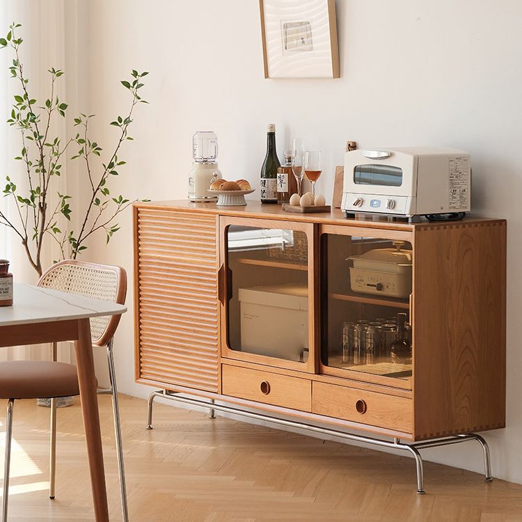Tavolo di sideboard in legno massiccio marrone Server da pranzo moderno con cassetti