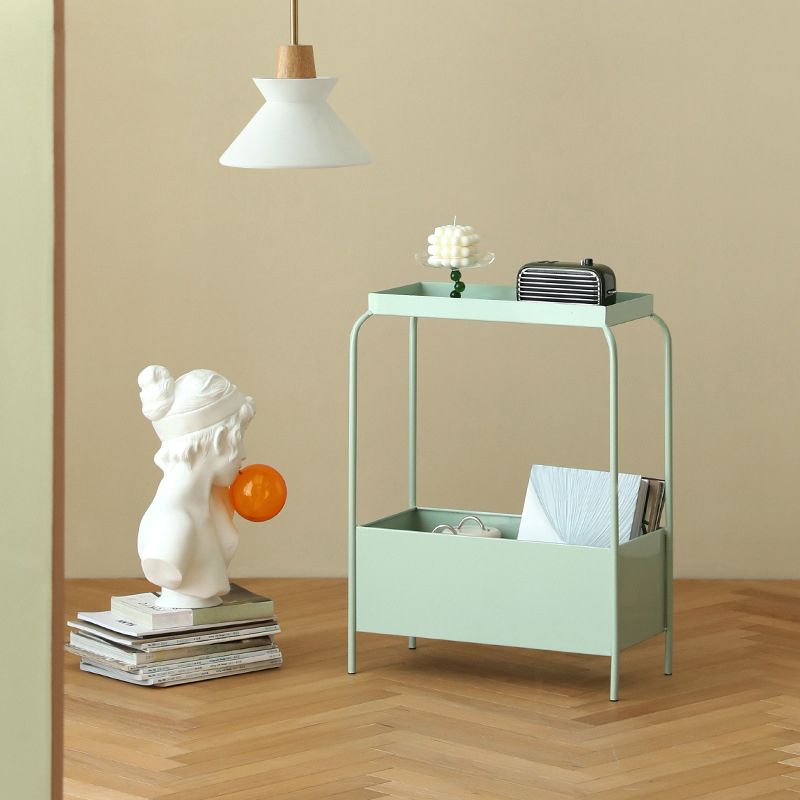 Mid-Century Corner Table Metal 4 Legs Side End Table with Storage