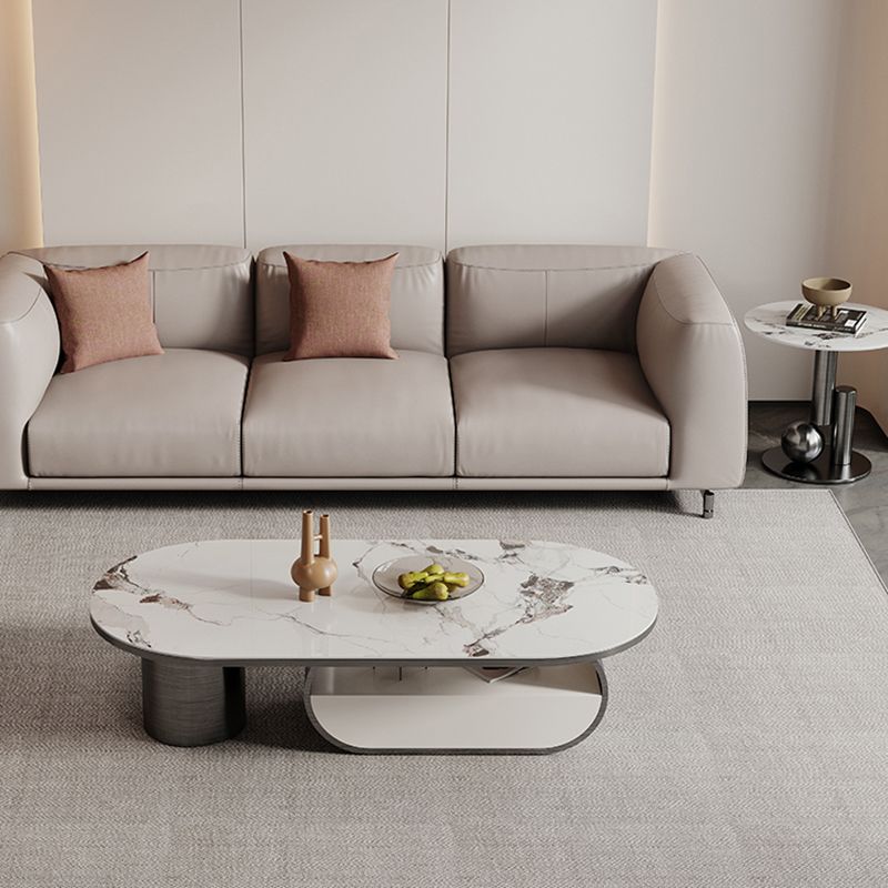 Elliptical Slate Top Coffee Table 1 -shelf Glam Cocktail Table with 1 - Drawer