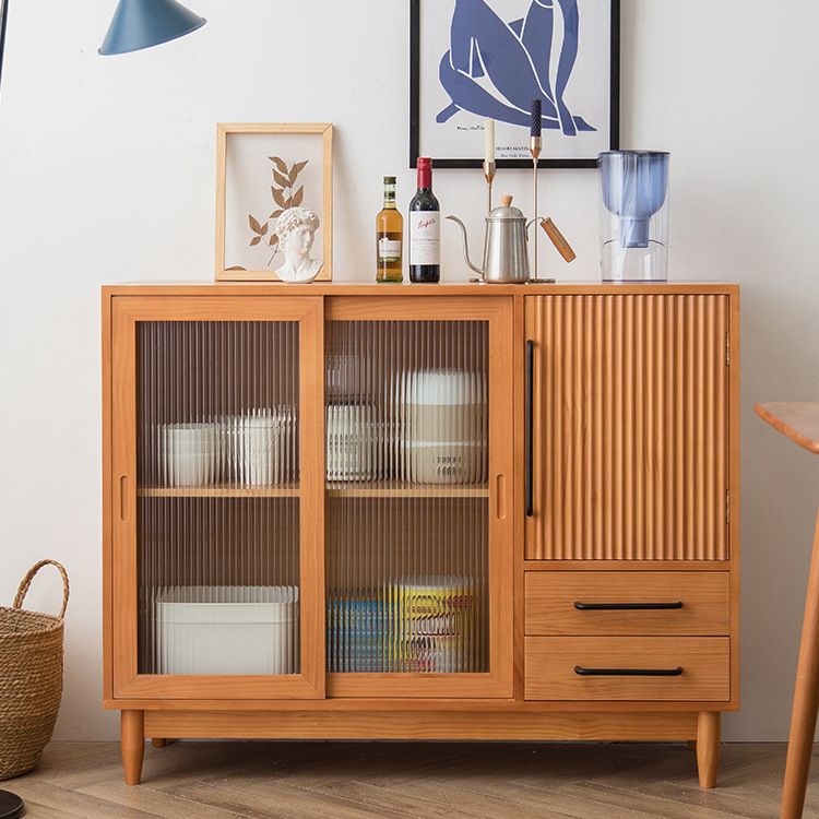 ガラスドアの松の木のキャビネットを備えた中世の近代的なキャビネット