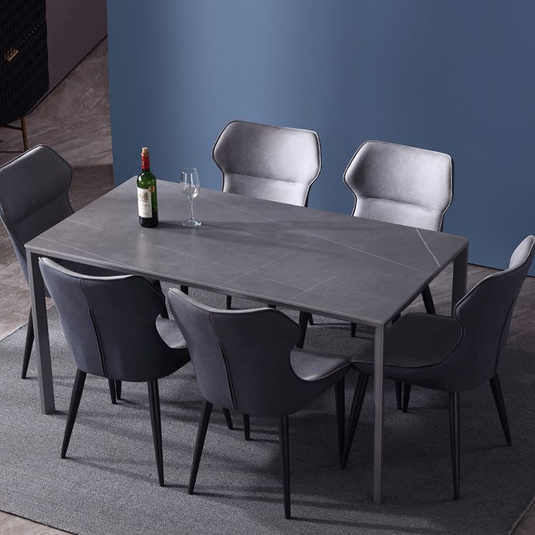 Sintered Stone Dining Table Industrial Black 4 Legs Base Rectangle Table for Home Clearhalo ' dining_table' 'Dining Tables & Seating' 'Dining Tables' 'furn' 'furn_dining_table' 'Furniture' 'furniture_dining_table' 'Kitchen & Dining Furniture' 'kitchen&dining_furn' 'kitchen' 'kitchen_dining_table' 1200x1200_a4441b53-e83b-4df5-bc82-7a31a4c8be1a
