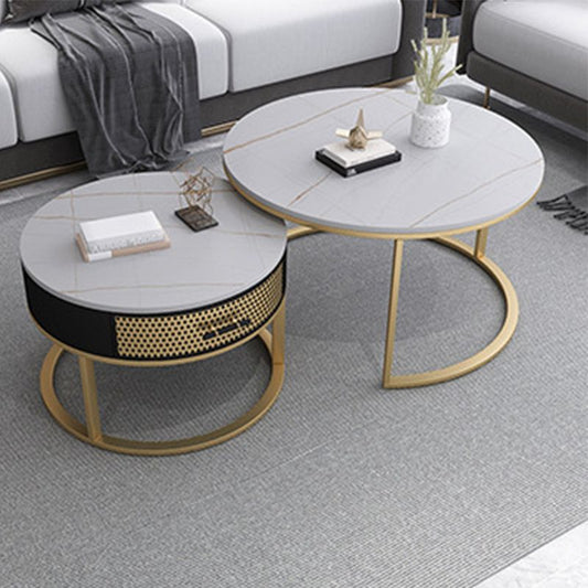 Frame Base Design Marble Metal Iron Black Base Round Coffee Table