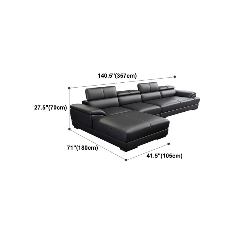 Genuine Leather Pillow Top Arm Sectional Sofa 27.55"High Cushion Back Sofa,Black Clearhalo 'furn' 'furn_sectionals' 'Furniture' 'Living Room Furniture' 'Sectionals' 1200x1200_a445a2bd-8b82-4ee3-a5ca-ea4e5d97b631
