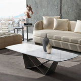 Glam Rectangle White Coffee Table with Marble Top and Steel Base