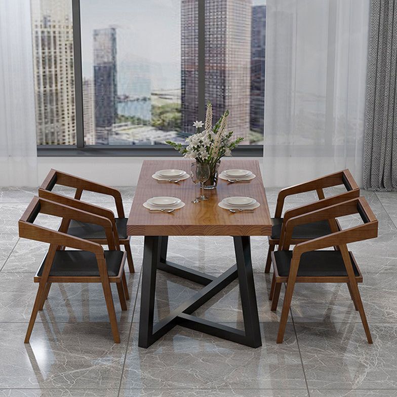 Rectangle Dining Table Simplicity Dinner Room Solid Wood Table with Metallic Base Clearhalo ' dining_table' 'Dining Tables & Seating' 'Dining Tables' 'furn' 'furn_dining_table' 'Furniture' 'furniture_dining_table' 'Kitchen & Dining Furniture' 'kitchen&dining_furn' 'kitchen' 'kitchen_dining_table' 1200x1200_a44b3247-db5f-4b6c-8bc2-c56b001291cd