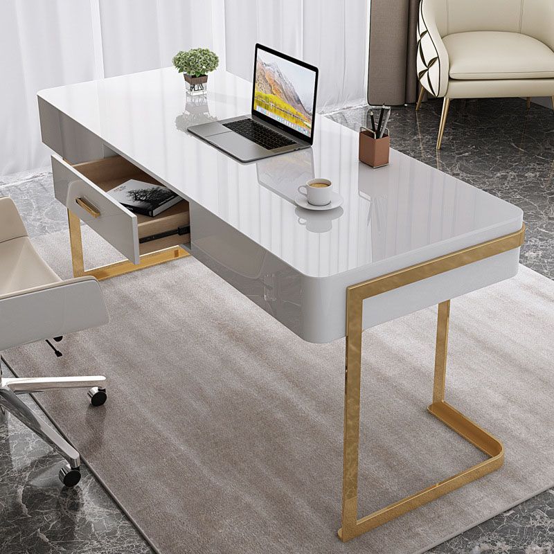 Escritorio con 1 cajón, escritorio de oficina rectangular Glam, madera artificial