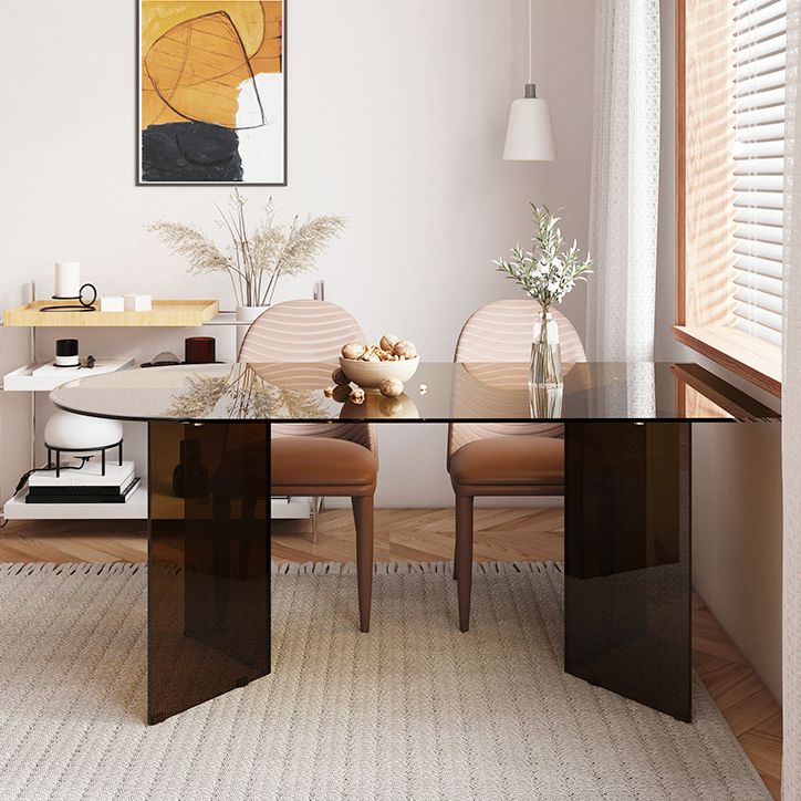 Tempered Glass Dining Table for Restaurant Modern Free Form Table with Double Pedestal Clearhalo 'Dining Tables & Seating' 'Dining Tables' 'dining_table' 'furn' 'furn_dining_table' 'Furniture' 'furniture_dining_table' 'Kitchen & Dining Furniture' 'kitchen' 'kitchen_dining_table' 1200x1200_a44d0562-19d2-45d6-b427-c355187b01dd