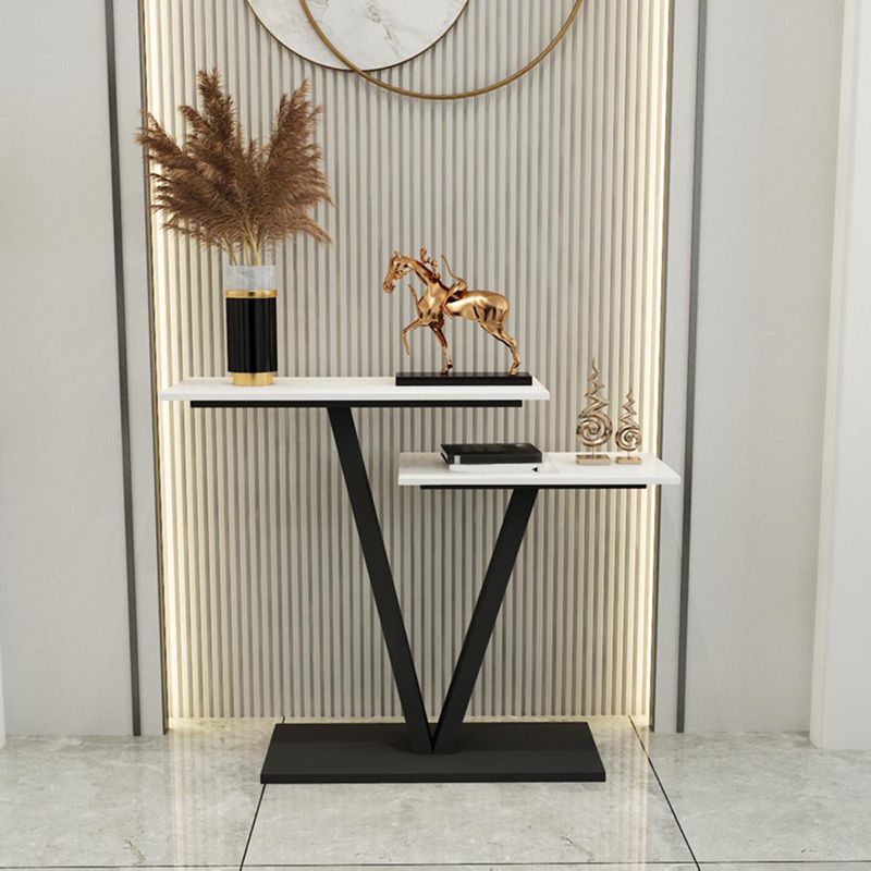 Tavolo da divano di divano console in pietra contemporanea tavolo da rettangolo con scaffale per la sala