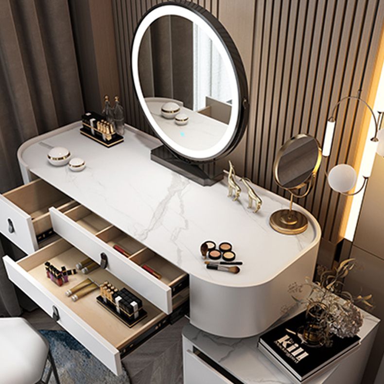 Glass/Stone Top Make-up Vanity Solid Wood Vanity Dressing Table with Storage Drawers