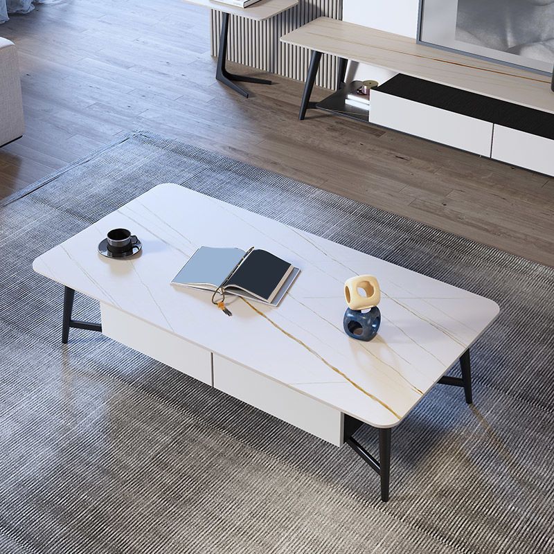 モダンスタイルのロックスレートトップホワイトゴールド/ホワイト/ブラックゴールドメタルレッグコーヒーテーブル