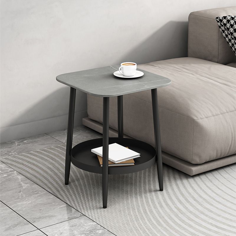 19.68" Tall Side Accent Table Stone Top 4 Legs End Table with Shelf