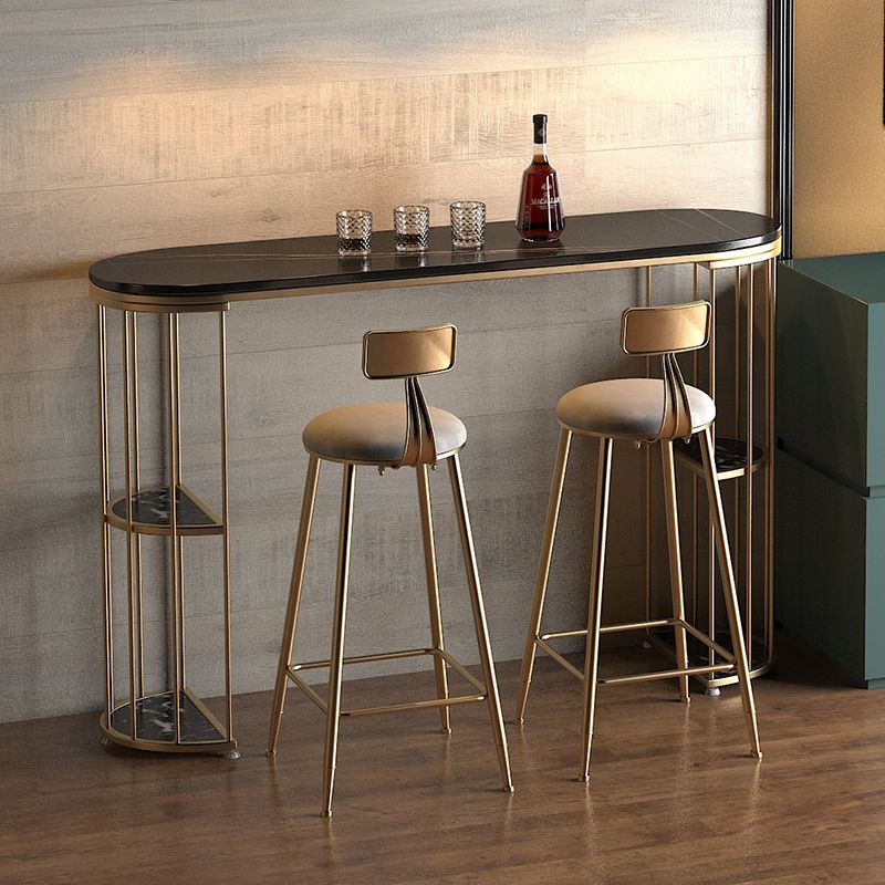 Glam Iron Bistro Table Stone Top Oval Indoor Bar Dining Table with 2-Shelf Clearhalo 'Bar Furniture' 'Bar Tables' 'bar_tables' 'furn' 'furn_bar_tables' 'Furniture' 'furniture_bar_tables' 'Kitchen & Dining Furniture' 1200x1200_a45c43d6-774c-4cc0-a0a7-af44d1b6e241