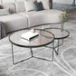 Contemporary Cocktail Table Cross Legs Glass Top Round Coffee Table