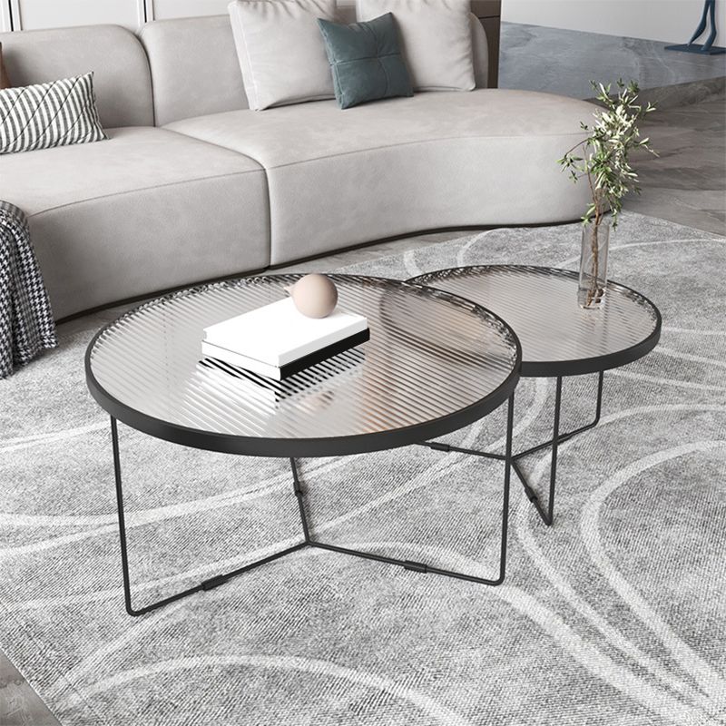 Contemporary Cocktail Table Cross Legs Glass Top Round Coffee Table