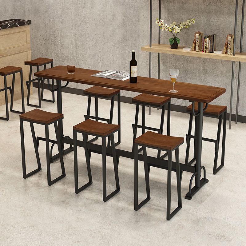 Pine Wood Bar Table Rectangle Industrial Bar Dining Table with Trestle Base in Black Clearhalo 'Bar Furniture' 'Bar Tables' 'bar_tables' 'furn' 'furn_bar_tables' 'Furniture' 'furniture_bar_tables' 'Kitchen & Dining Furniture' 1200x1200_a45cdced-bf65-4958-99bb-c24eab0b816c