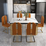 Traditional Luxury Dining Table Sintered Stone White Dining Table with Gold Frame Clearhalo 'Dining Tables & Seating' 'Dining Tables' 'dining_table' 'furn' 'furn_dining_table' 'Furniture' 'furniture_dining_table' 'Kitchen & Dining Furniture' 'kitchen' 'kitchen_dining_table' 1200x1200_a45dd096-b50d-4f52-ba8c-e9a55f87e384