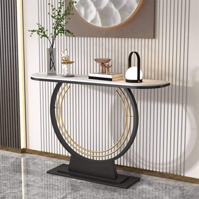 Glam Half Moon Accent Table Iron Console Sofa Table for Hall