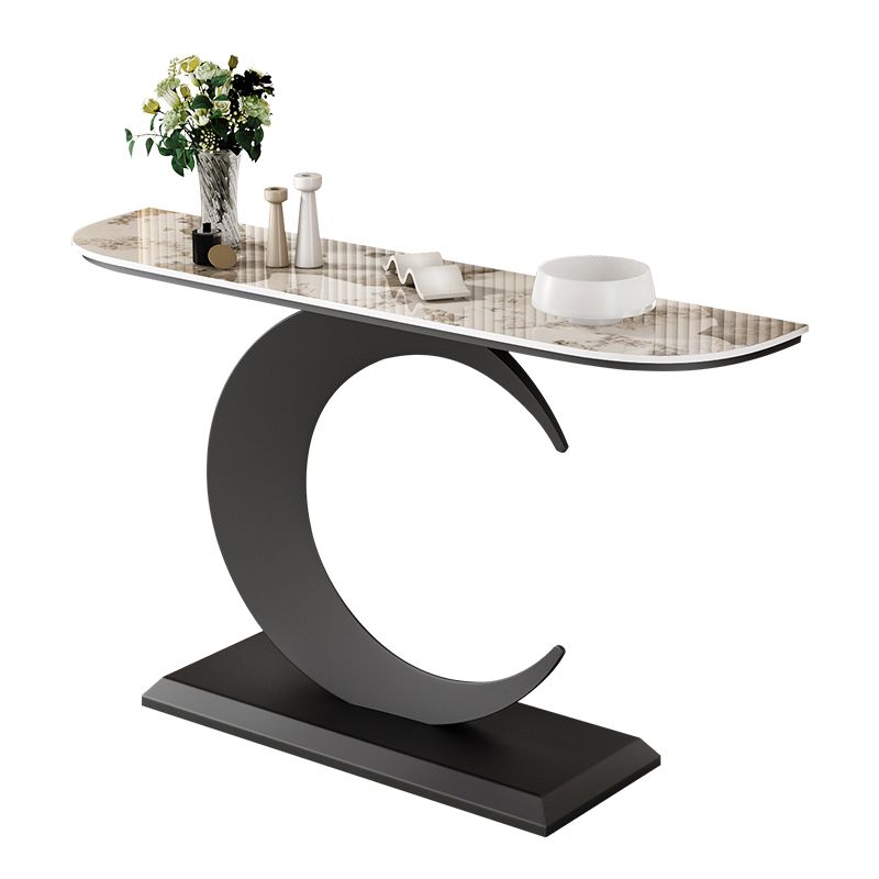 Console a mezza luna di pietra tavolo 1 scaffale 31,5 "tavolo di estremità alto con base astratta
