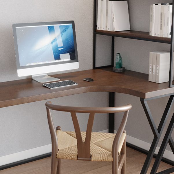 L-Shape Right Corner Desk Modern & Contemporary Brown Writing Desk with Shelf Clearhalo 'furn' 'furn_office_desk' 'Furniture' 'Office Desks' 'Office Furniture' 'office_desk' 1200x1200_a4632f40-decb-430e-9375-cd3ef07afcb6