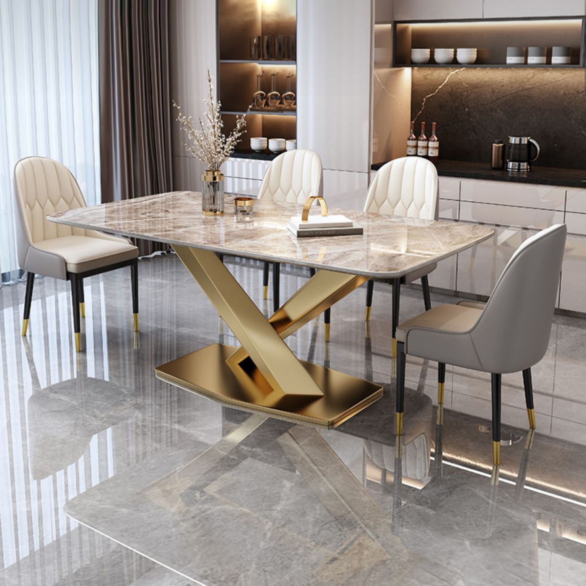 Sintered Stone Modern Dining Room Set with Rectangle Table and Metal Base Dining Set Clearhalo 'Dining Room Sets' 'Dining Tables & Seating' 'dining_room_set' 'furn' 'furn_dining_room_set' 'Furniture' 'furniture_dining_room_set' 'Kitchen & Dining Furniture' 'kitchen&dining_furn' 'kitchen' 1200x1200_a4632fb1-321f-4d92-9ec7-83d5df3b729e