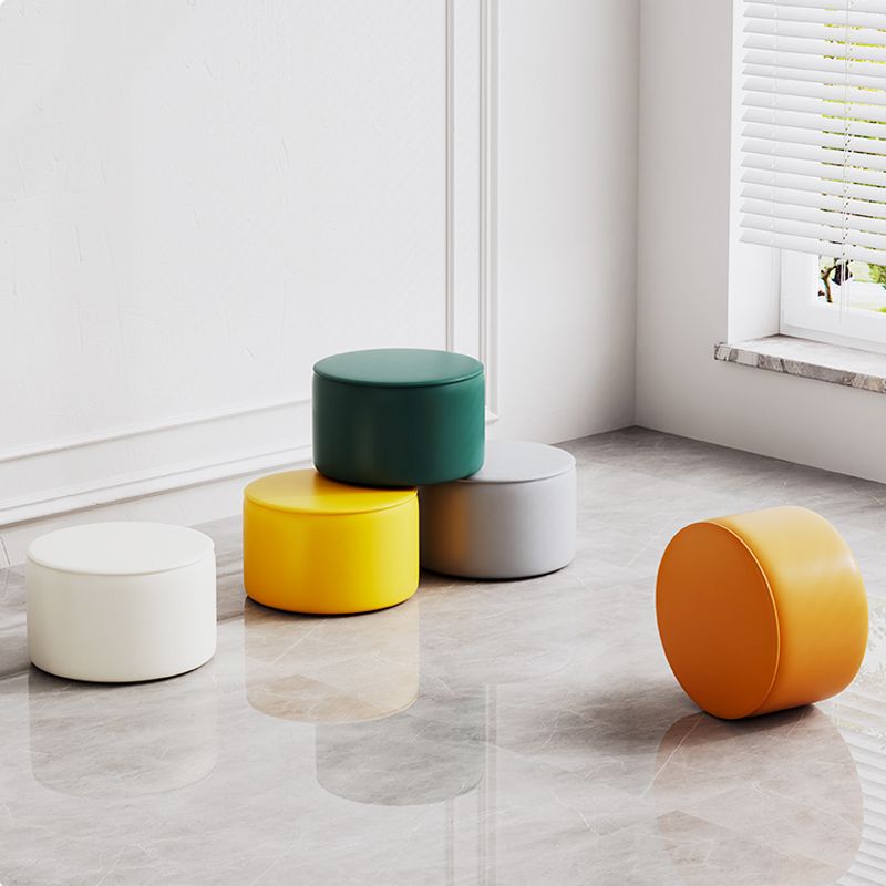 Modern Pouf Ottoman PU Leather Upholstered Solid Color Round Ottoman