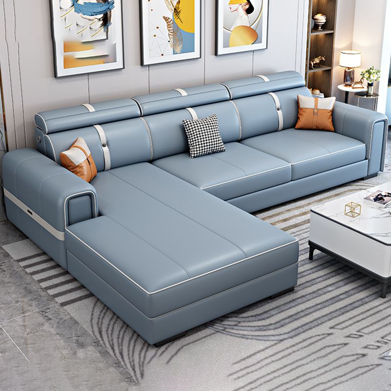 Canapé bleu clair scandinave / section avec un bras carré pour le salon