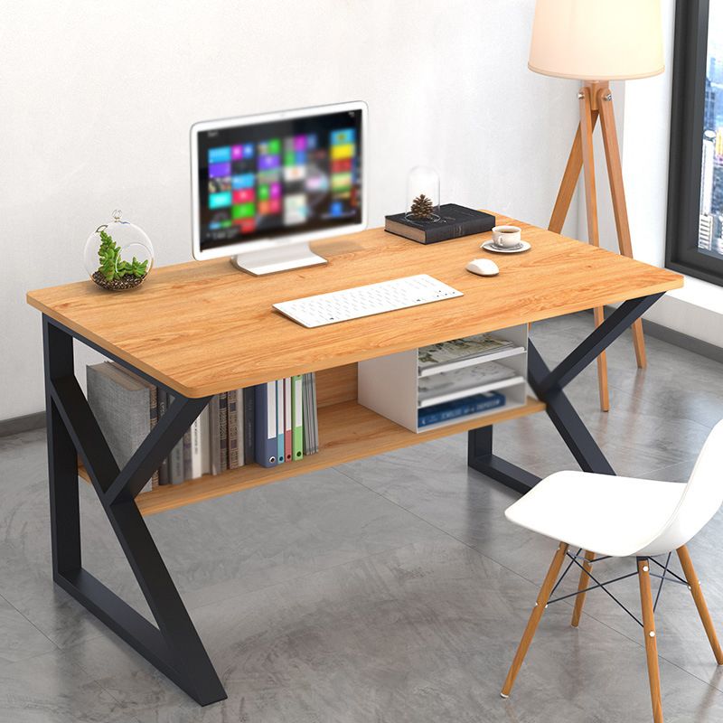 Rectangular Manufactured Wood Writing Desk Contemporary Trestle Base Desk with Shelf Clearhalo 'furn' 'furn_office_desk' 'Furniture' 'Office Desks' 'Office Furniture' 'office_desk' 1200x1200_a46aded6-b6d4-42ec-b92a-678d9c798698
