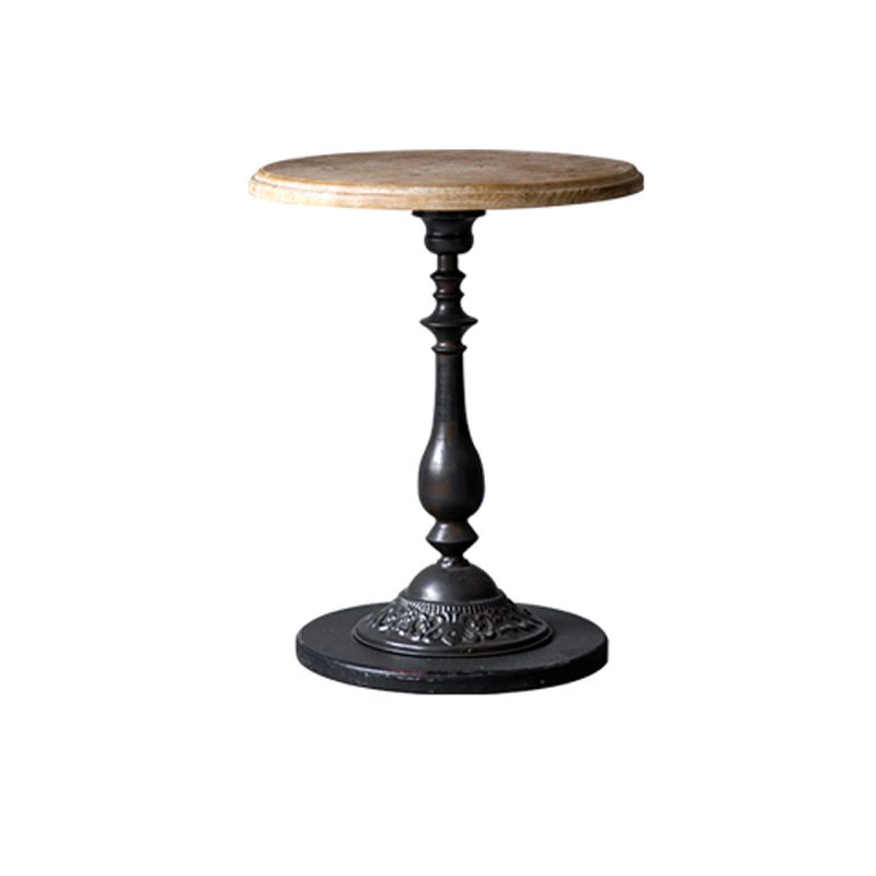Wood Round Top Side Table Metal Base End Table - Distressed Surface Treatment