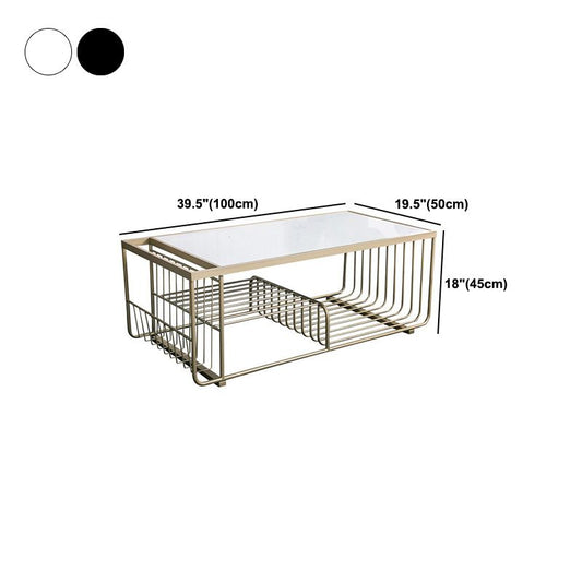 Rectangle Cocktail Table with 3 Iron Shelves and Marble Top Coffee Table Clearhalo 'Coffee & Accent Tables' 'Coffee Tables' 'coffee_tables' 'furn' 'furn_coffee_tables' 'Furniture' 'Living Room Furniture' 1200x1200_a470fba9-62f4-4129-aedc-07db4c1e4081