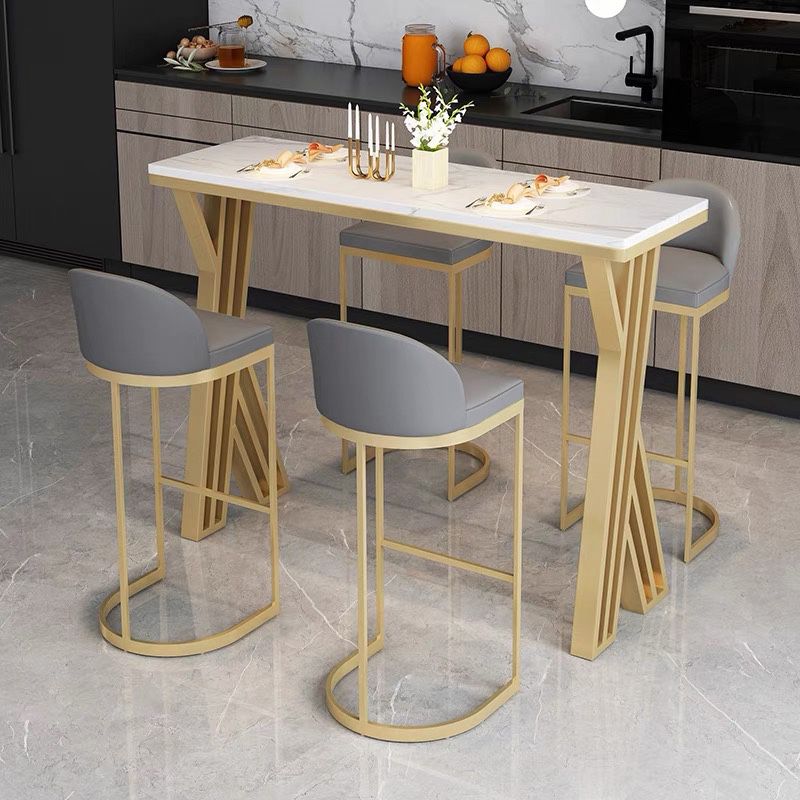 Glam rechthoekige stenen balktafel Zet 1/5 stukken tegen tafel met hoge ontlasting