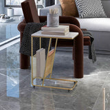 Marble and Metal 23 - Inch Side Table Wheeled Sofa Side Accent Table Clearhalo 'Coffee & Accent Tables' 'End & Side Tables' 'end_side_table' 'end_side_tables' 'furn' 'furn_end_side_tables' 'Furniture' 'furniture_end_side_table' 'Living Room Furniture' 1200x1200_a4789fea-3429-4a6a-8b8f-0171888d4d25