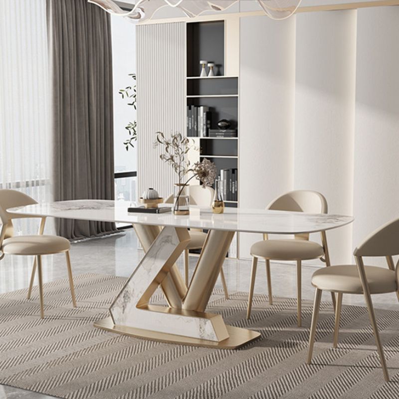 Glam Dining Sintered Stone Table Rectangle Table with Metal Legs for Home Clearhalo 'Dining Tables & Seating' 'Dining Tables' 'dining_table' 'furn' 'furn_dining_table' 'Furniture' 'Kitchen & Dining Furniture' 1200x1200_a479f376-5544-4448-8d3a-e40921fbf78b