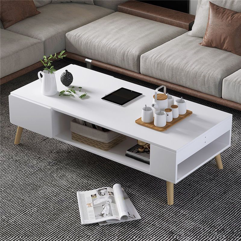 16.53"H Rectangle Wood Coffee Table 4 Legs Cocktail Table with Storage Clearhalo 'Coffee & Accent Tables' 'Coffee Tables' 'coffee_tables' 'furn' 'furn_coffee_tables' 'Furniture' 'Living Room Furniture' 1200x1200_a47b5442-15ba-4a40-b58e-4d503f15b394