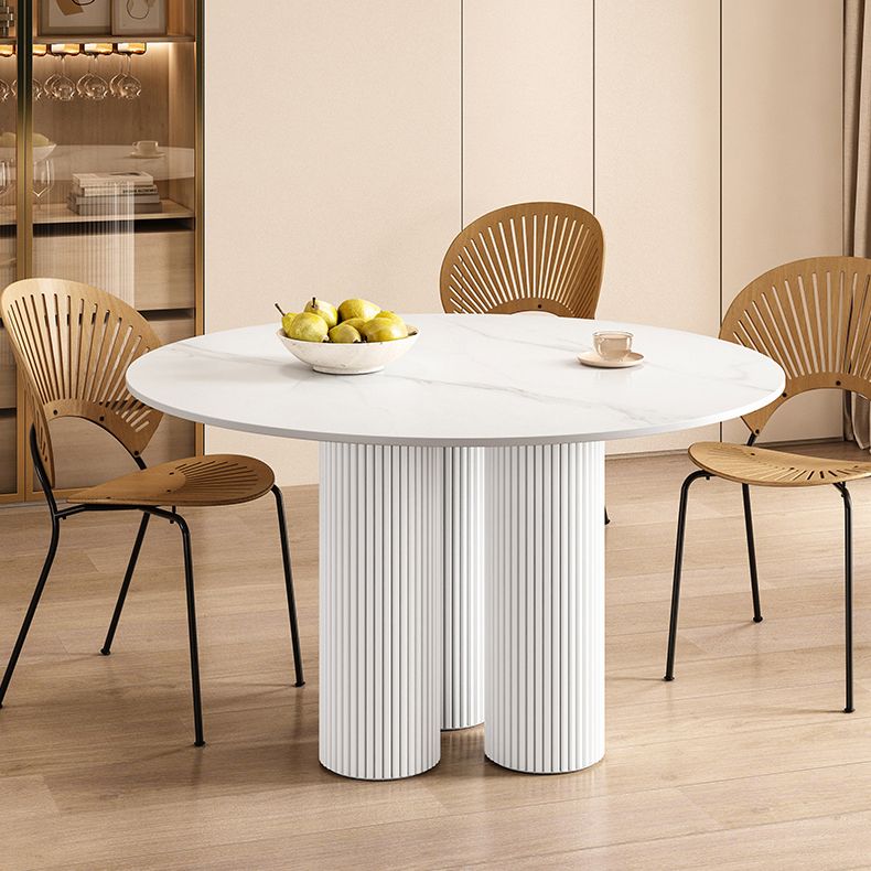 Round Standard Height Dining Table Modern Stone and Metal White Dinette Table Clearhalo 'Dining Tables & Seating' 'Dining Tables' 'dining_table' 'furn' 'furn_dining_table' 'Furniture' 'furniture_dining_table' 'Kitchen & Dining Furniture' 1200x1200_a47c3097-1ddb-4bb2-be1c-de44801f20af